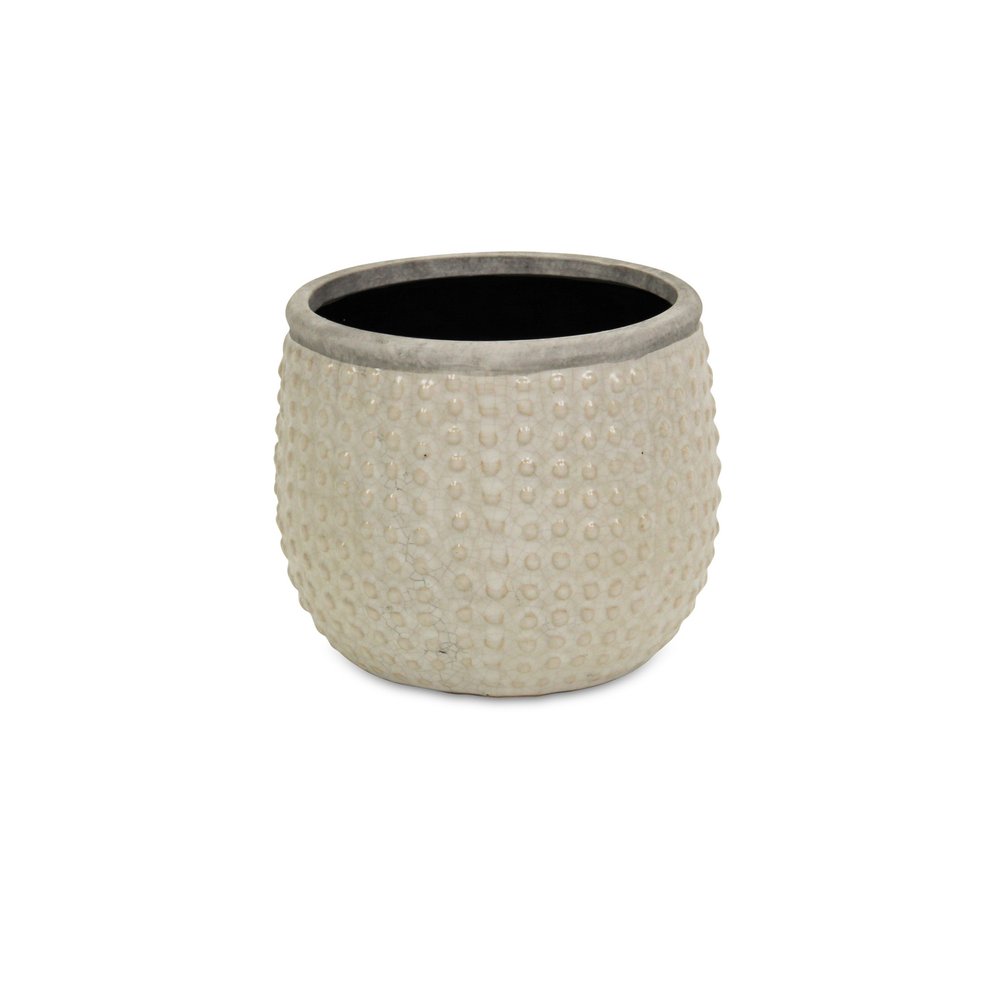 Beige Dot Ceramic Indoor Outdoor Round Pot Planter - 6-inch