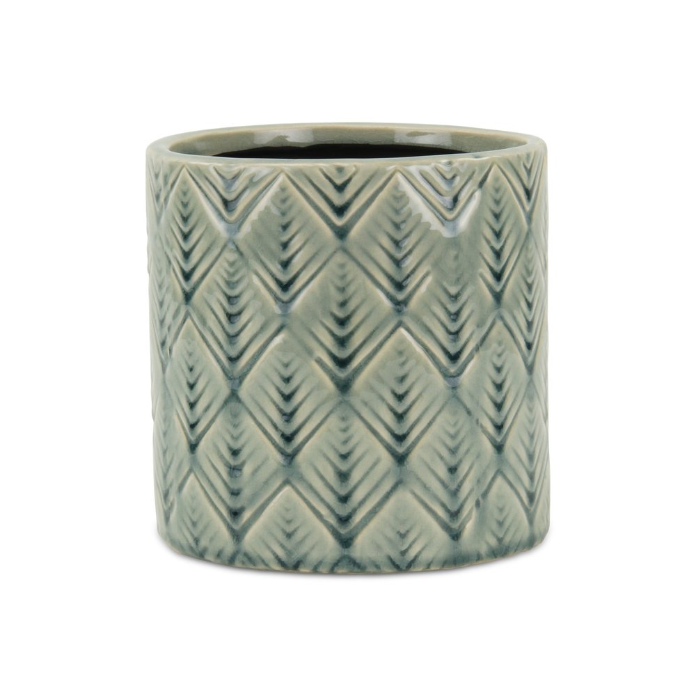 Green Geometric Ceramic Indoor Outdoor Round Pot Planter - 6-inch
