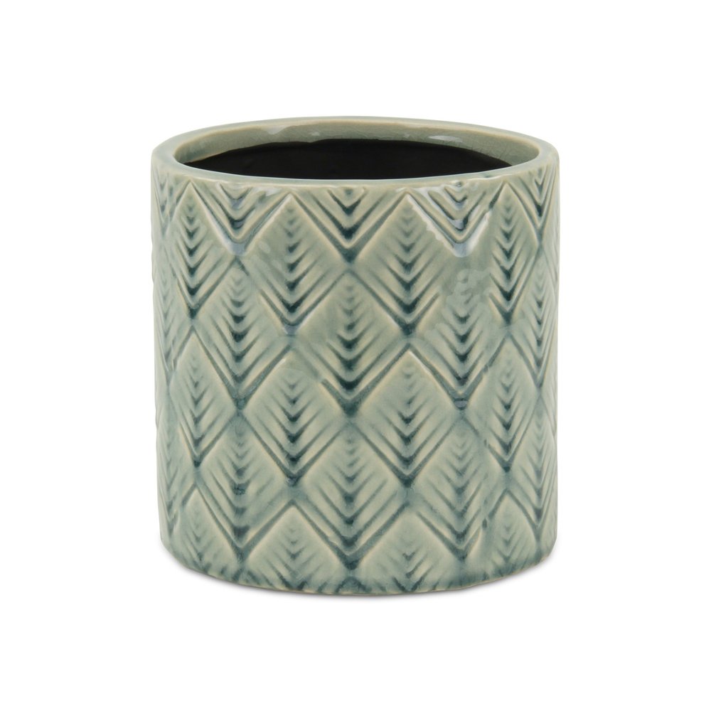 Green Geometric Ceramic Indoor Outdoor Round Pot Planter - 6-inch