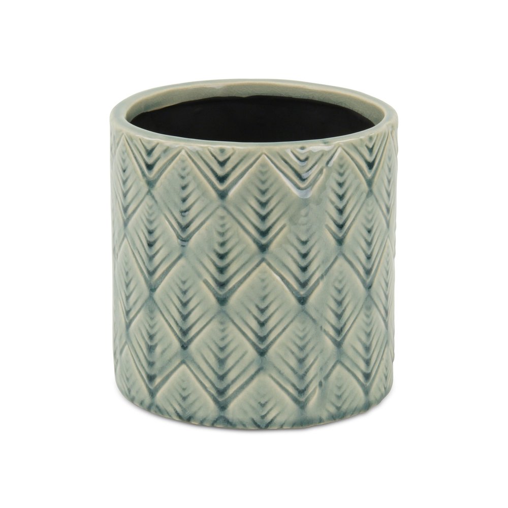Green Geometric Ceramic Indoor Outdoor Round Pot Planter - 6-inch