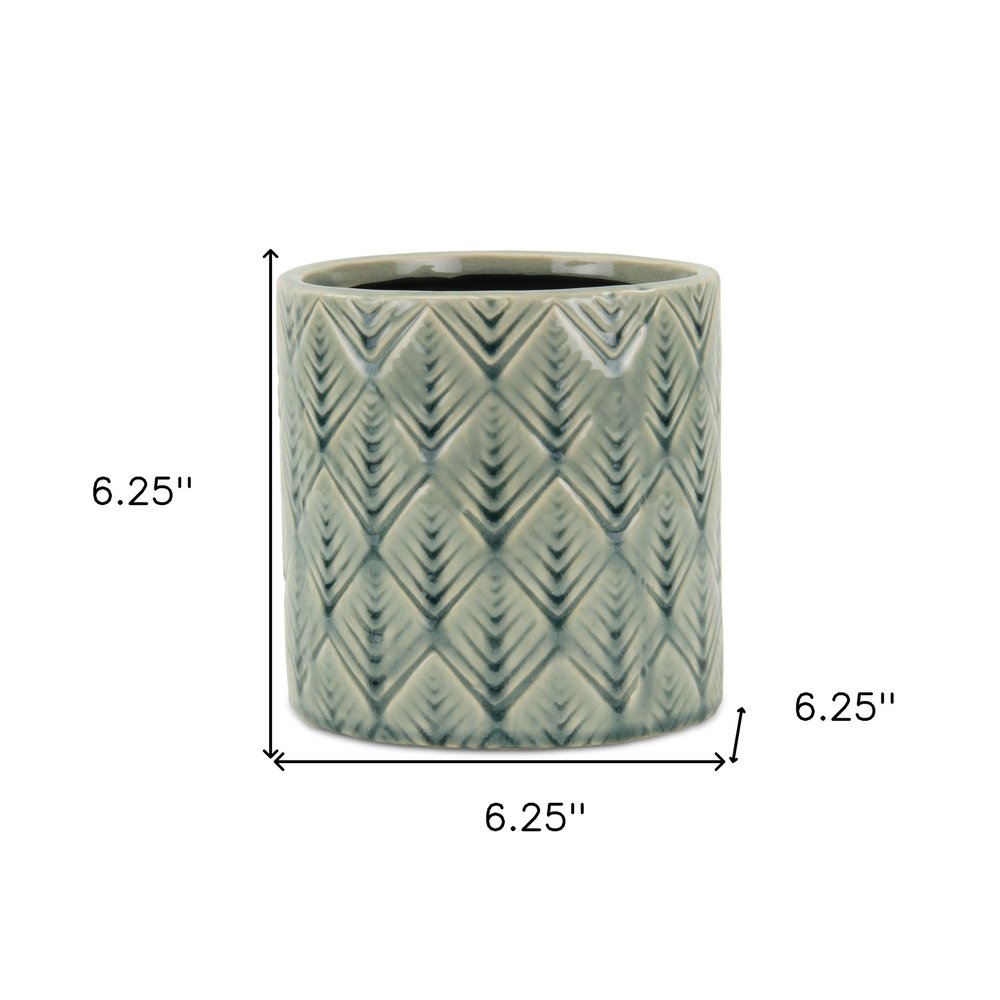 Green Geometric Ceramic Indoor Outdoor Round Pot Planter - 6-inch