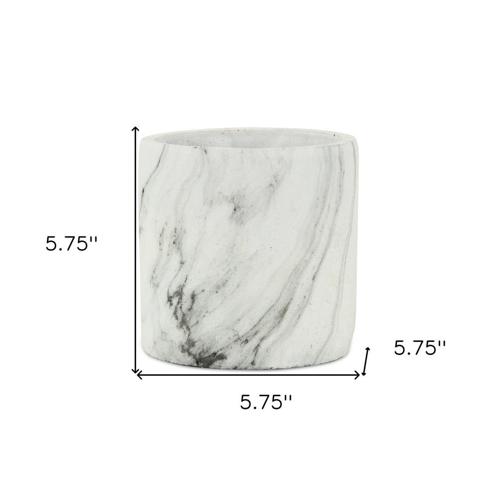 White and Gray Marbleized Ceramic Indoor Outdoor Round Pot Planter - 6-inch