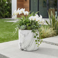 White and Gray Marbleized Ceramic Indoor Outdoor Round Pot Planter - 6-inch