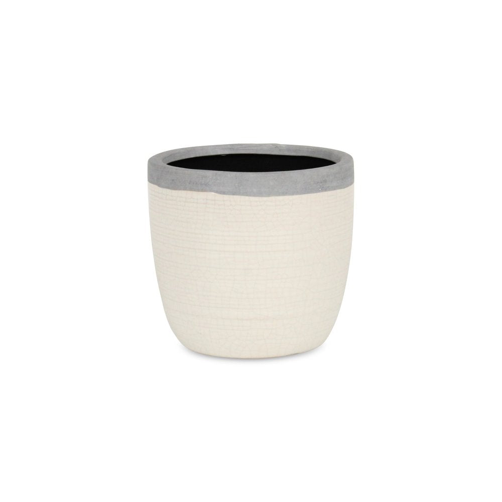 Cream and Gray Crackle Glaze Ceramic Indoor Outdoor Round Pot Planter - 6-inch