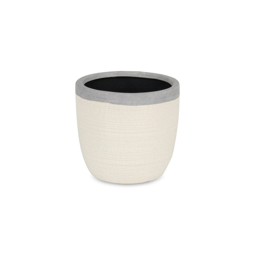 Cream and Gray Crackle Glaze Ceramic Indoor Outdoor Round Pot Planter - 6-inch
