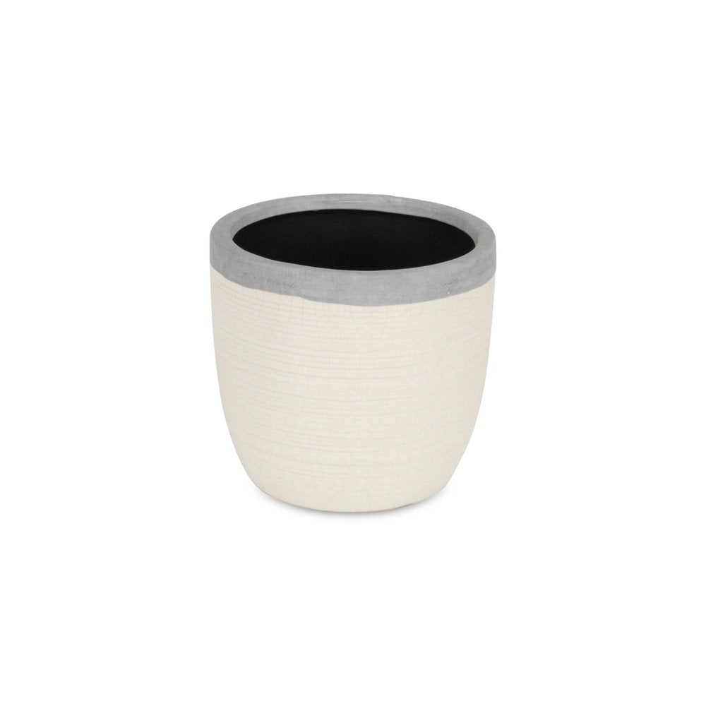 Cream and Gray Crackle Glaze Ceramic Indoor Outdoor Round Pot Planter - 6-inch