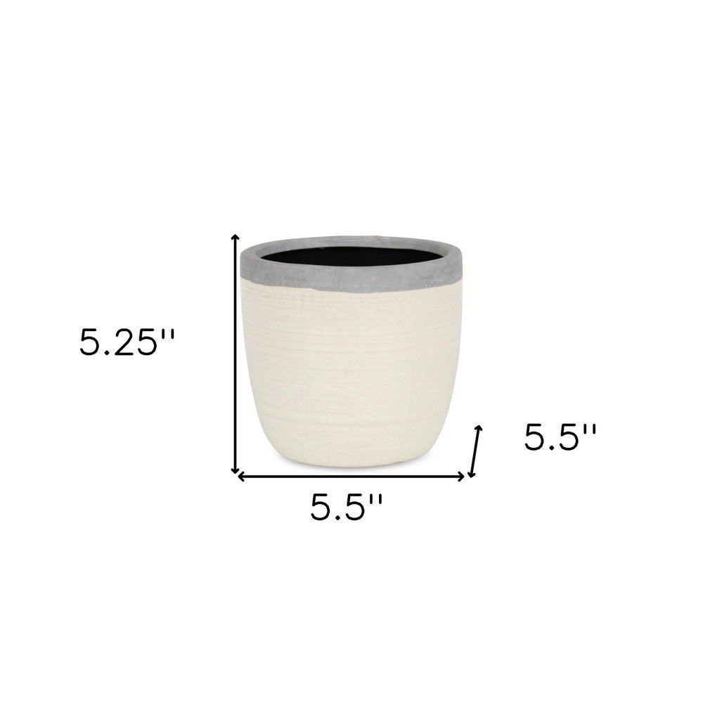 Cream and Gray Crackle Glaze Ceramic Indoor Outdoor Round Pot Planter - 6-inch