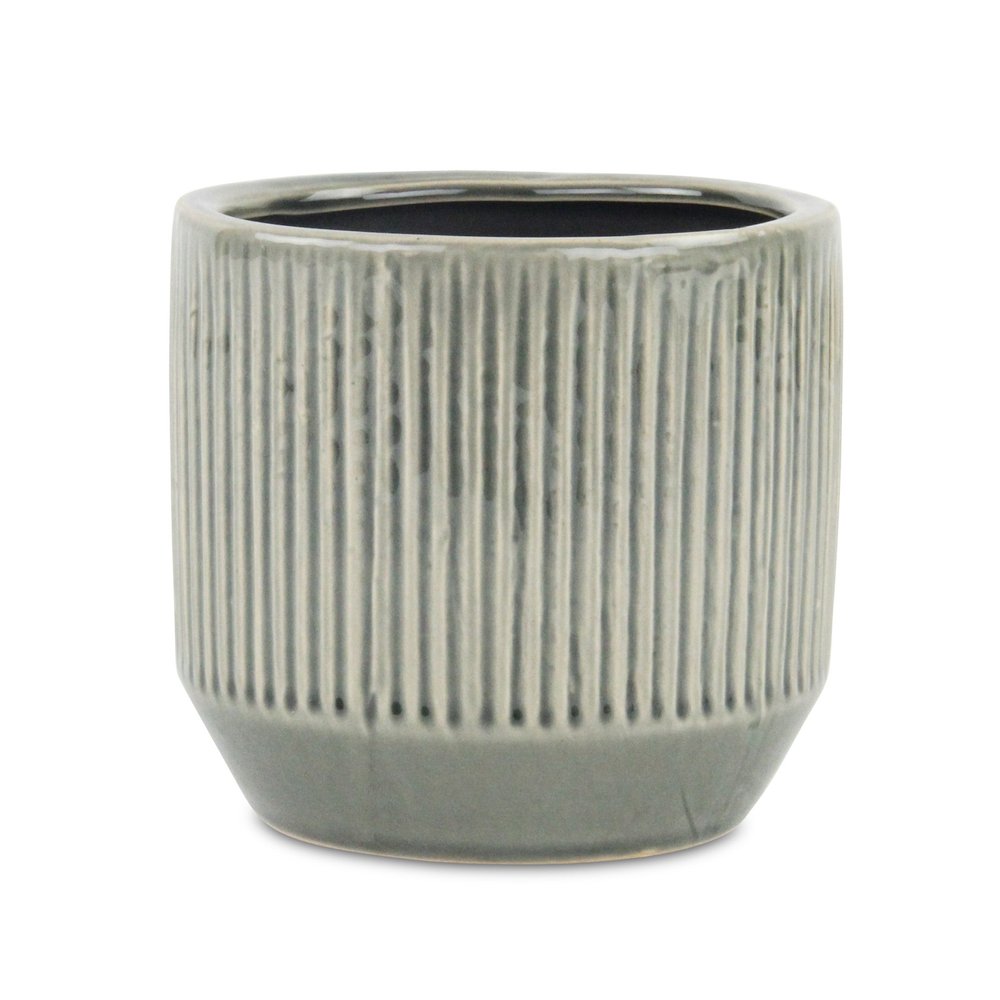 Gray Striped Ceramic Indoor Outdoor Round Pot Planter - 6-inch