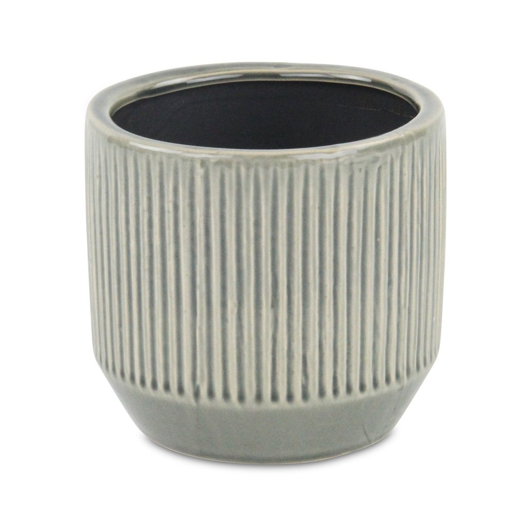 Gray Striped Ceramic Indoor Outdoor Round Pot Planter - 6-inch