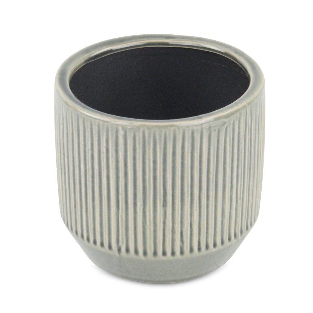 Gray Striped Ceramic Indoor Outdoor Round Pot Planter - 6-inch