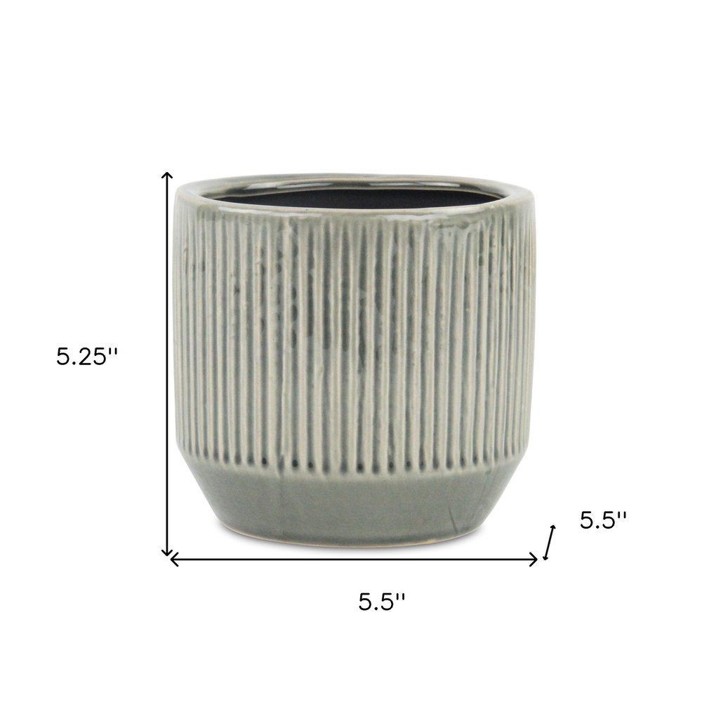 Gray Striped Ceramic Indoor Outdoor Round Pot Planter - 6-inch