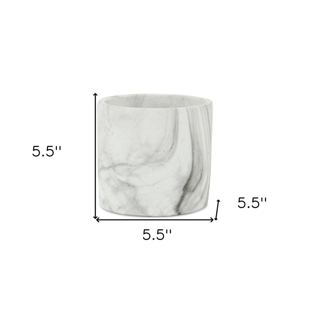 White and Gray Marbleized Ceramic Indoor Outdoor Round Pot Planter - 6-inch