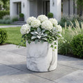 White and Gray Marbleized Ceramic Indoor Outdoor Round Pot Planter - 6-inch
