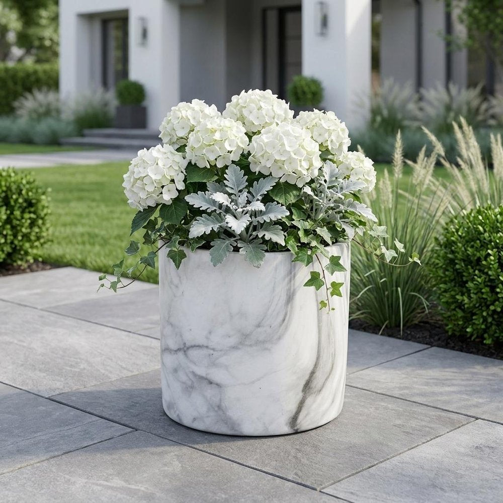 White and Gray Marbleized Ceramic Indoor Outdoor Round Pot Planter - 6-inch