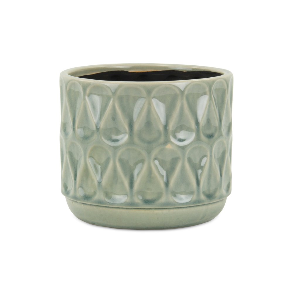 Green Geometric Ceramic Indoor Outdoor Round Pot Planter - 7-inch