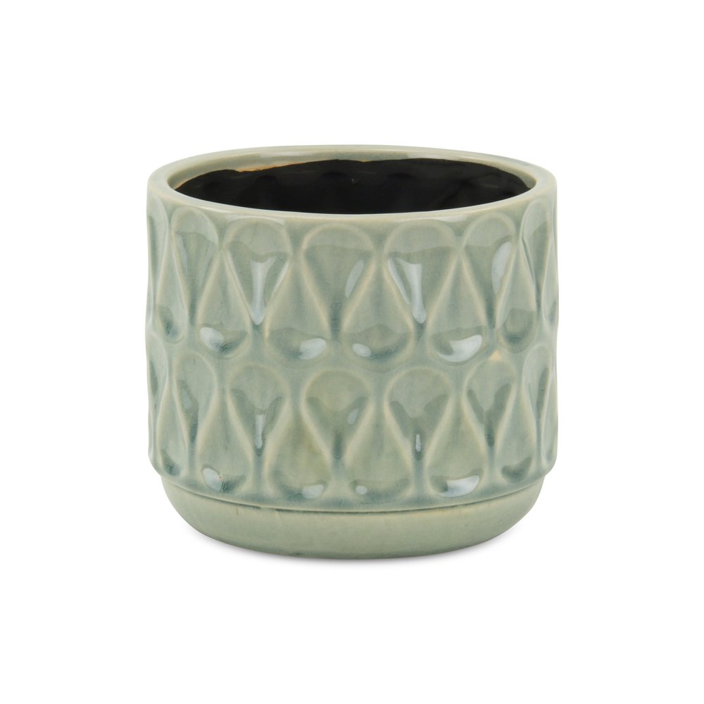Green Geometric Ceramic Indoor Outdoor Round Pot Planter - 7-inch