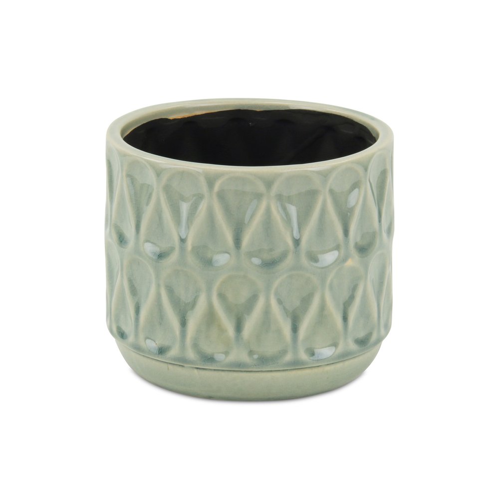 Green Geometric Ceramic Indoor Outdoor Round Pot Planter - 7-inch