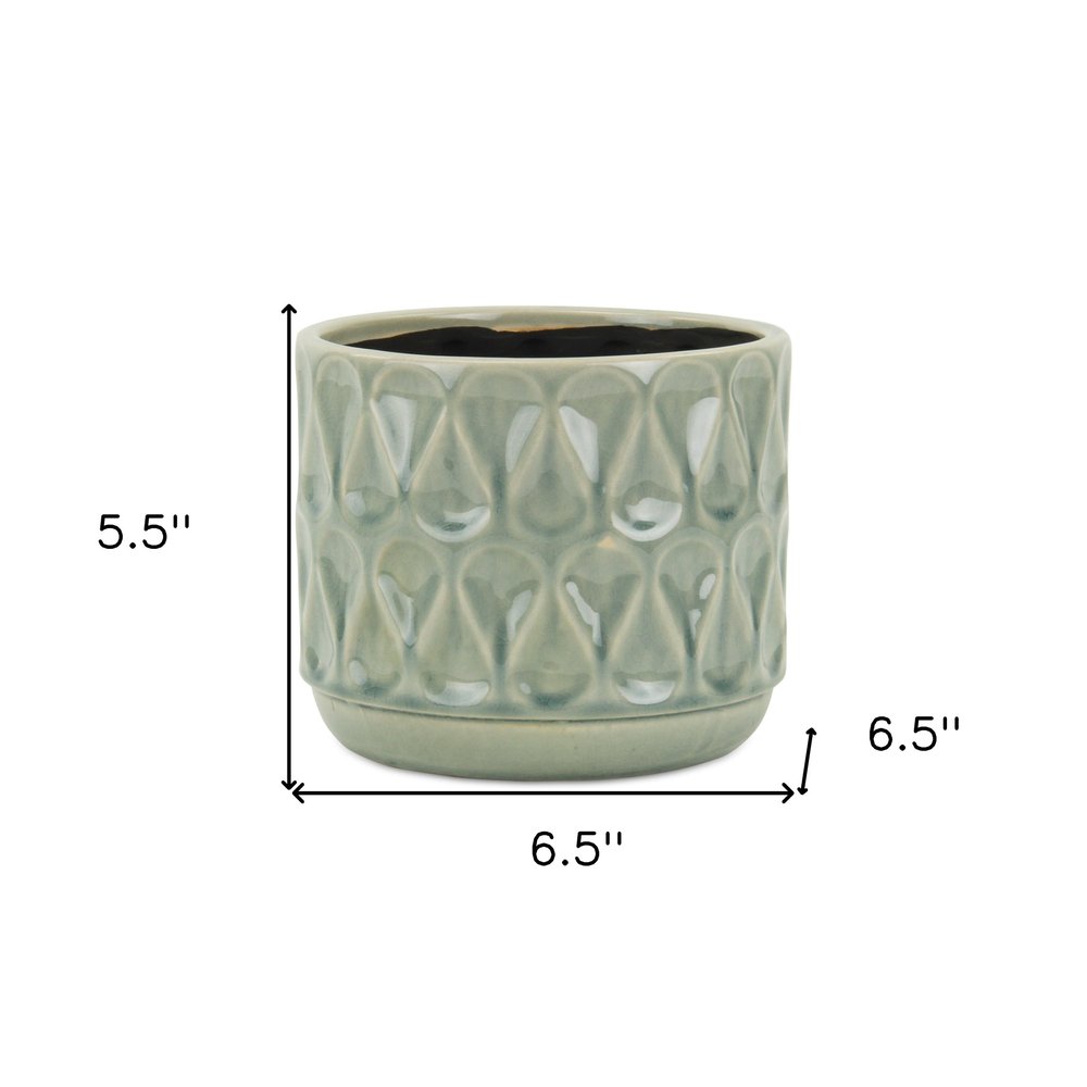Green Geometric Ceramic Indoor Outdoor Round Pot Planter - 7-inch