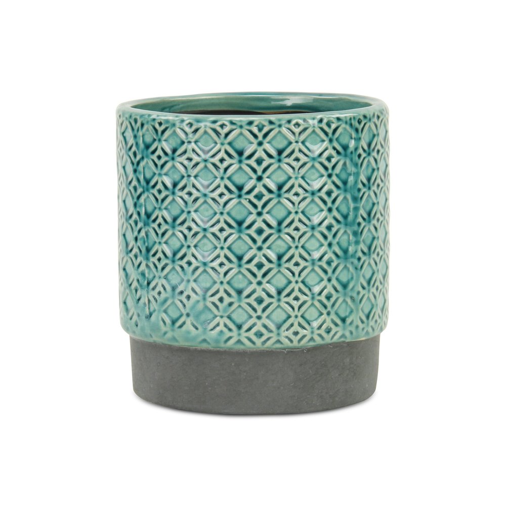 Turquoise Geometric Ceramic Indoor Outdoor Round Pot Planter - 6-inch