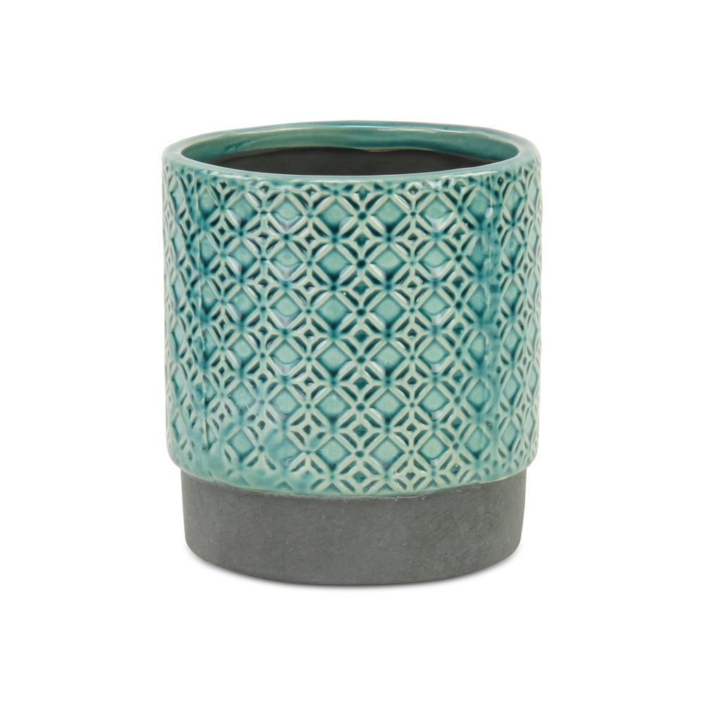Turquoise Geometric Ceramic Indoor Outdoor Round Pot Planter - 6-inch