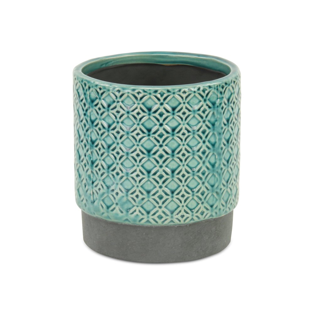 Turquoise Geometric Ceramic Indoor Outdoor Round Pot Planter - 6-inch