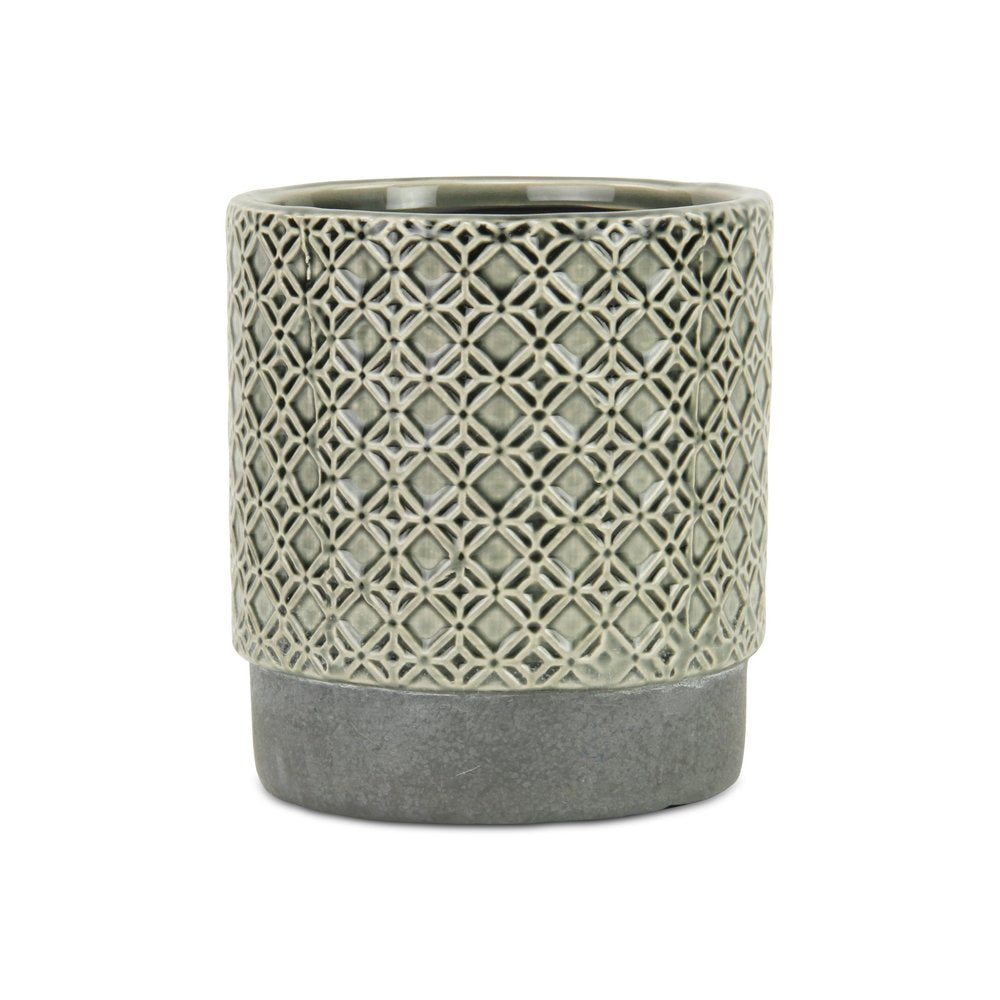 Gray Geometric Ceramic Indoor Outdoor Round Pot Planter - 6-inch