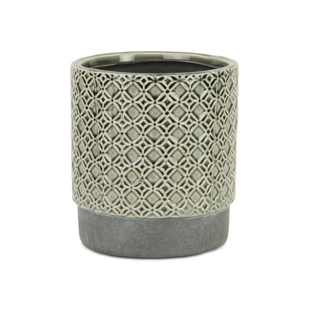 Gray Geometric Ceramic Indoor Outdoor Round Pot Planter - 6-inch