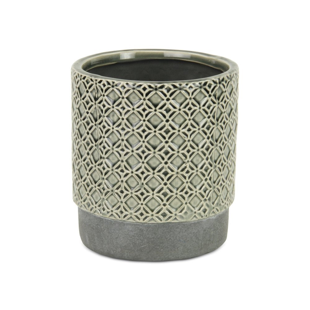 Gray Geometric Ceramic Indoor Outdoor Round Pot Planter - 6-inch