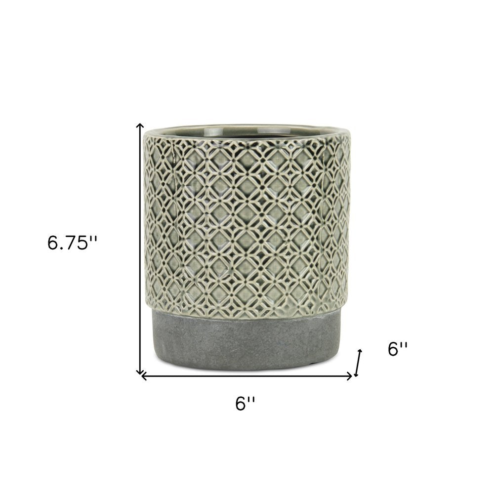 Gray Geometric Ceramic Indoor Outdoor Round Pot Planter - 6-inch