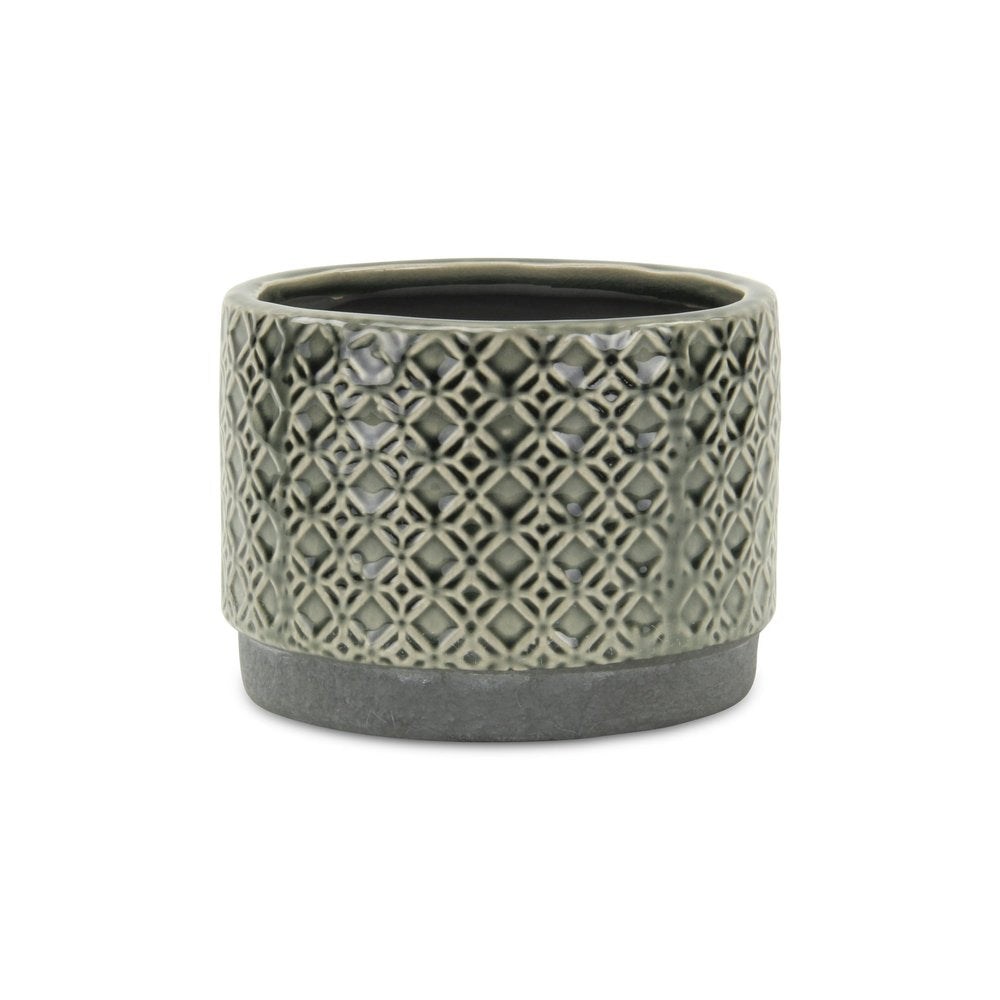 Gray Geometric Ceramic Indoor Outdoor Round Pot Planter - 7-inch