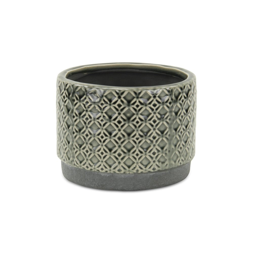 Gray Geometric Ceramic Indoor Outdoor Round Pot Planter - 7-inch