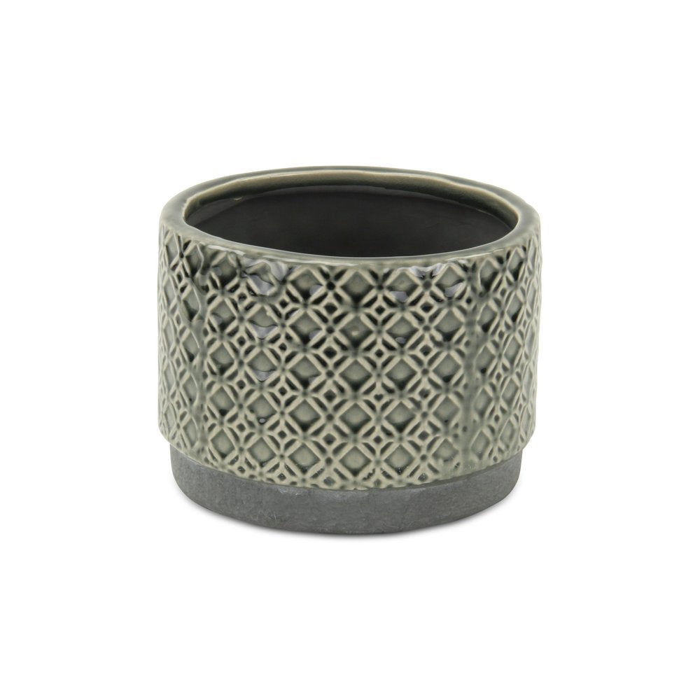 Gray Geometric Ceramic Indoor Outdoor Round Pot Planter - 7-inch