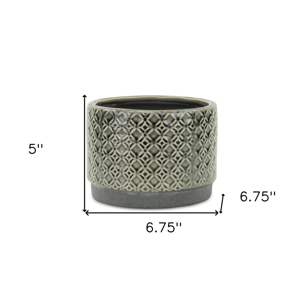 Gray Geometric Ceramic Indoor Outdoor Round Pot Planter - 7-inch