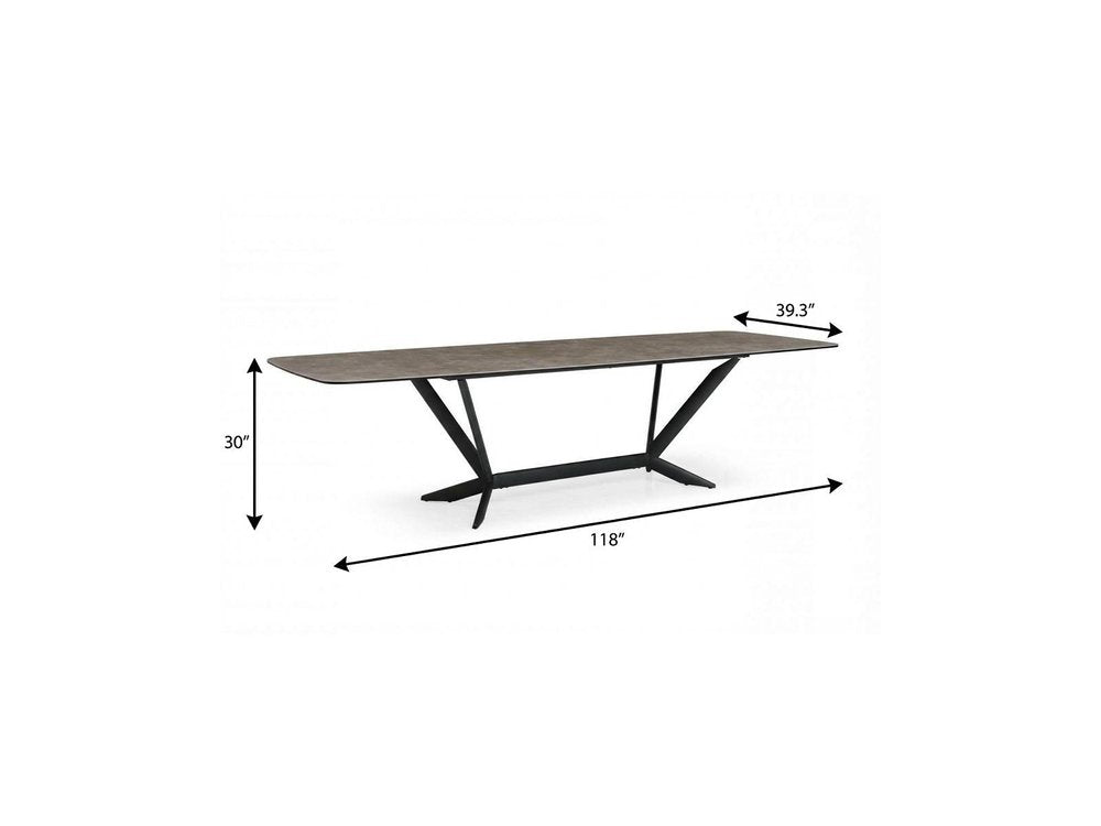 Gray and Black Ceramic and Metal Trestle Base Dining Table - 118-inch