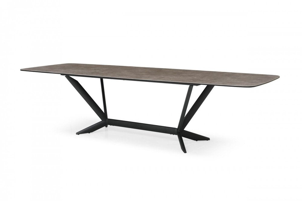 Gray and Black Ceramic and Metal Trestle Base Dining Table - 118-inch