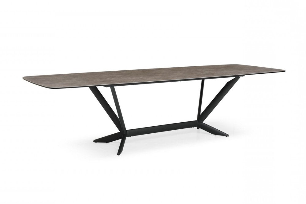 Gray and Black Ceramic and Metal Trestle Base Dining Table - 118-inch