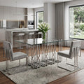 Clear and Silver Glass and Stainless Steel Pedestal Base Dining Table - 87-inch