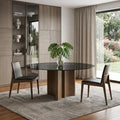 Smoky Black and Brown Rounded Glass and Solid Manufactured Wood Pedestal Base Dining Table
