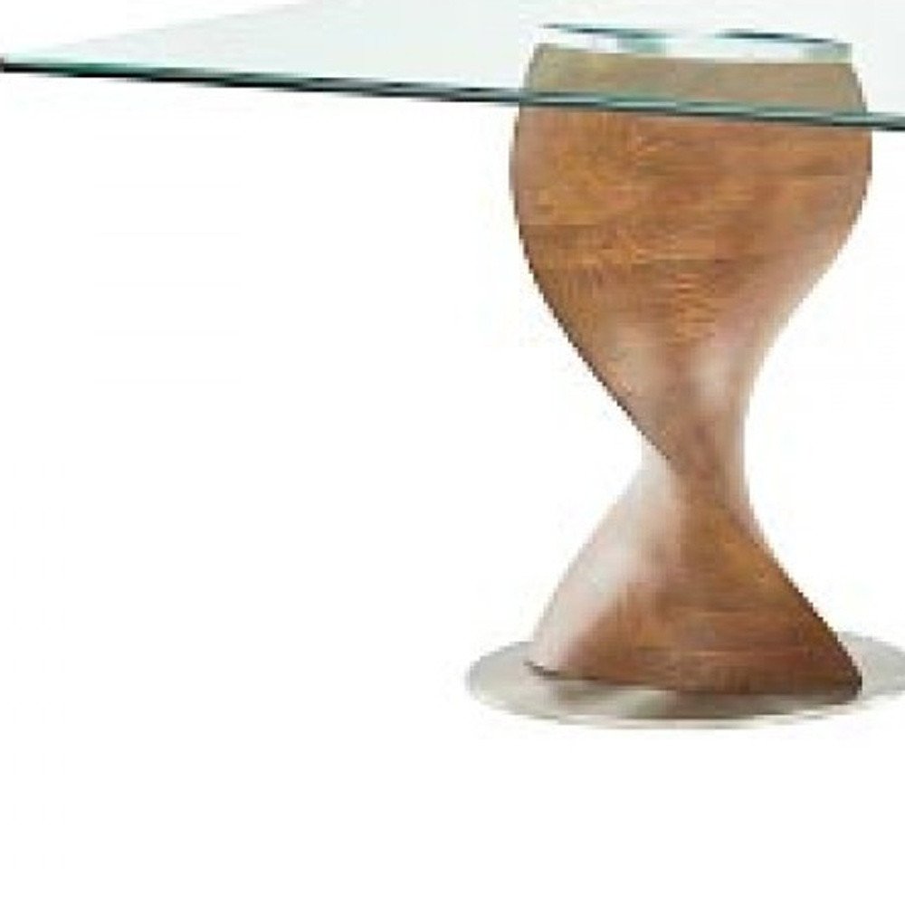 Clear and Brown Glass and Solid Wood Double Pedestal Base Dining Table - 95-inch