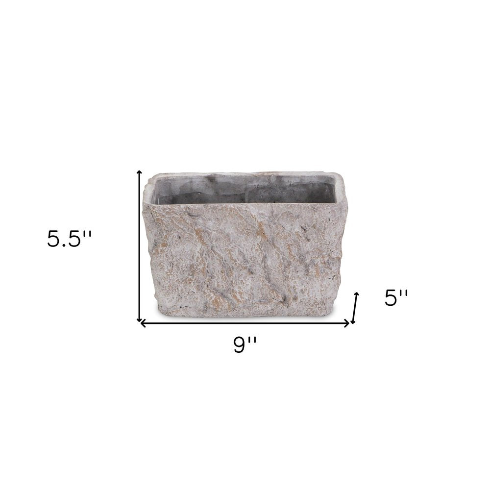 Gray Speckle Glaze Cement Indoor Outdoor Rectangular Pot Planter - 9-inch