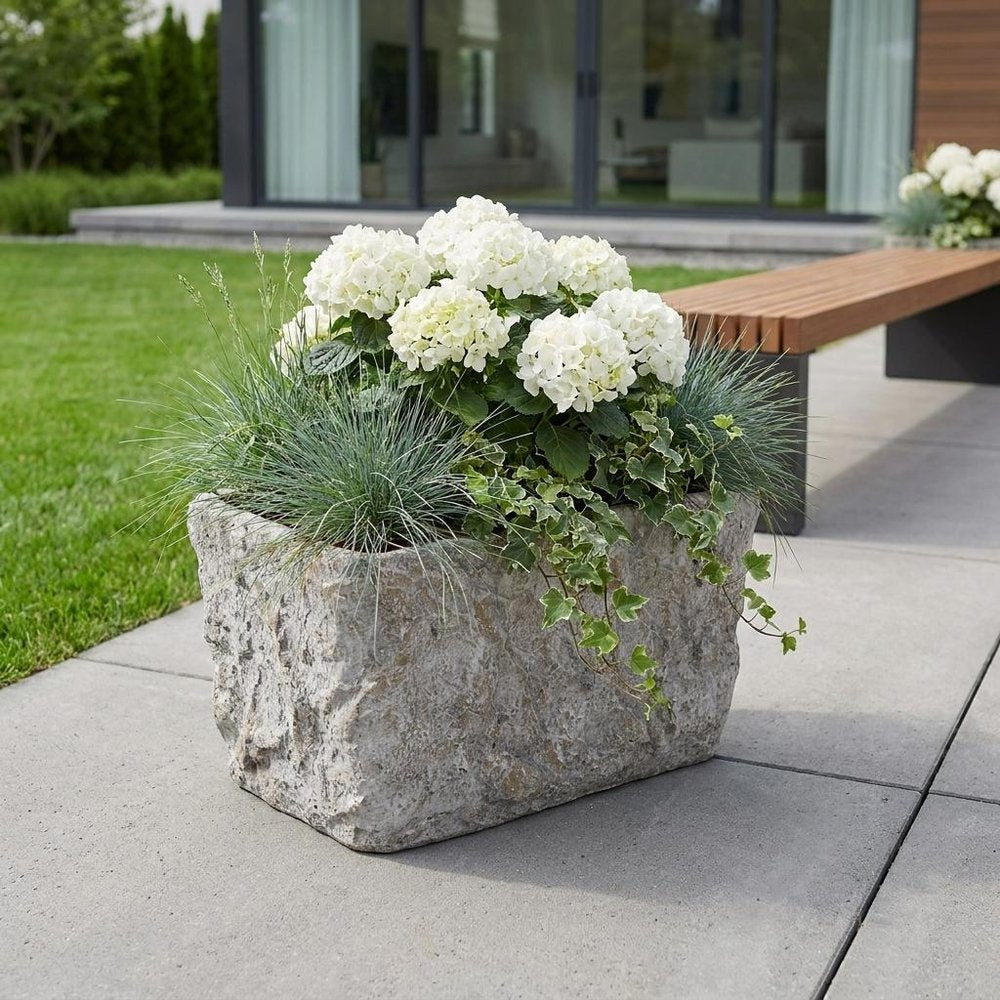 Gray Speckle Glaze Cement Indoor Outdoor Rectangular Pot Planter - 9-inch