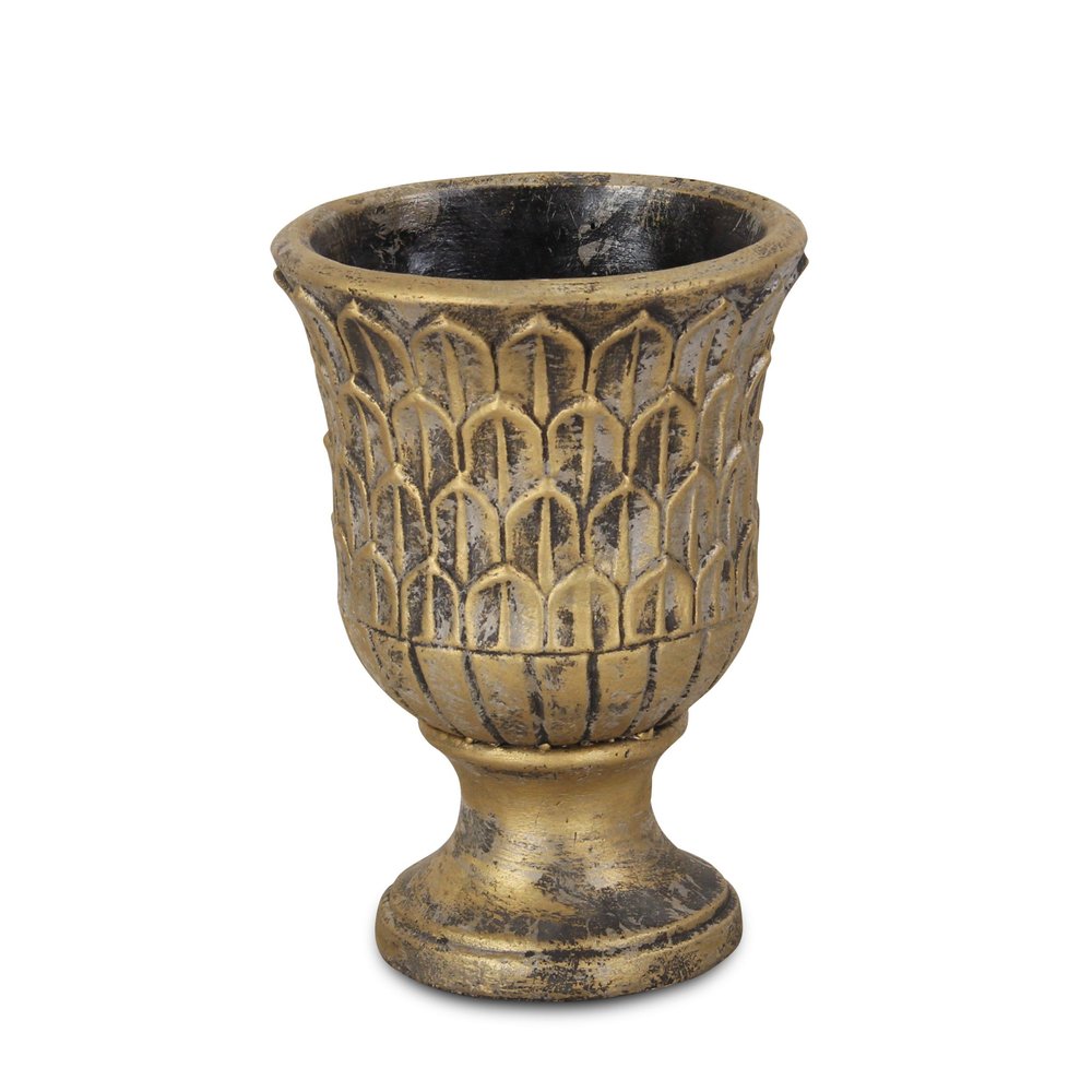 Antiqued Brass Textural Tone On Tone Cement Indoor Outdoor Round Urn Planter