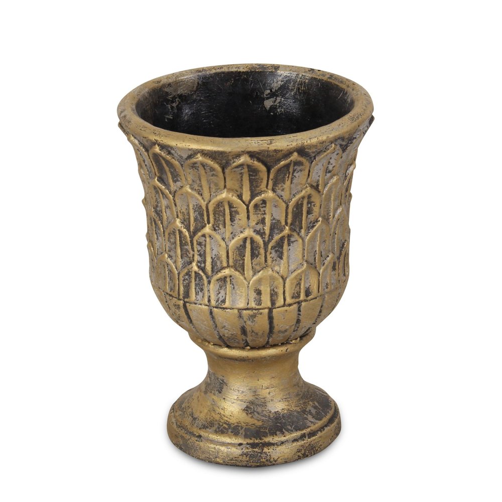 Antiqued Brass Textural Tone On Tone Cement Indoor Outdoor Round Urn Planter