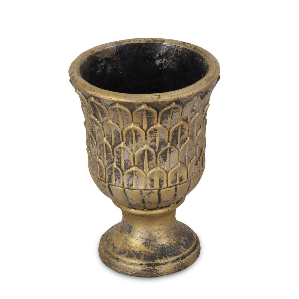 Antiqued Brass Textural Tone On Tone Cement Indoor Outdoor Round Urn Planter