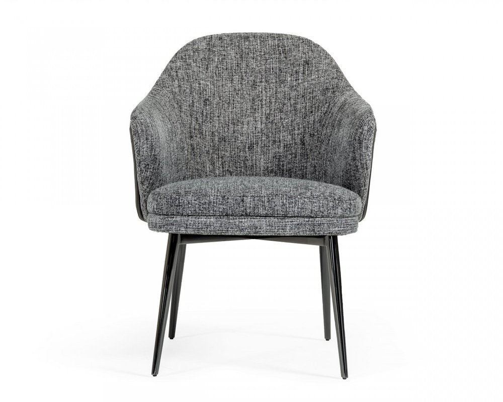 Gray and Black Upholstered Fabric and Faux Leather Wing Back Dining Arm Chair