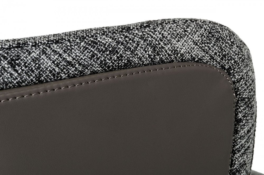 Gray and Black Upholstered Fabric and Faux Leather Wing Back Dining Arm Chair