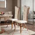 Set of Two Tufted Beige and Rose Gold Upholstered Velvet Dining Side Chairs