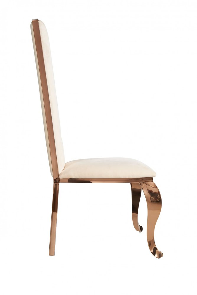 Set of Two Tufted Beige and Rose Gold Upholstered Velvet Dining Side Chairs