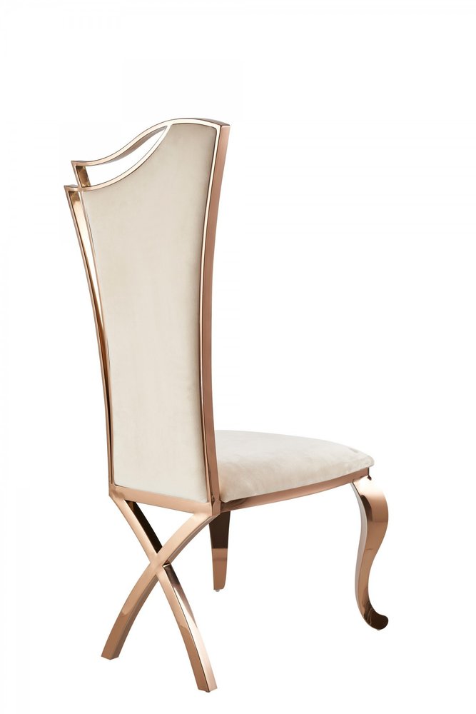 Set of Two Tufted Beige and Rose Gold Upholstered Velvet Dining Side Chairs