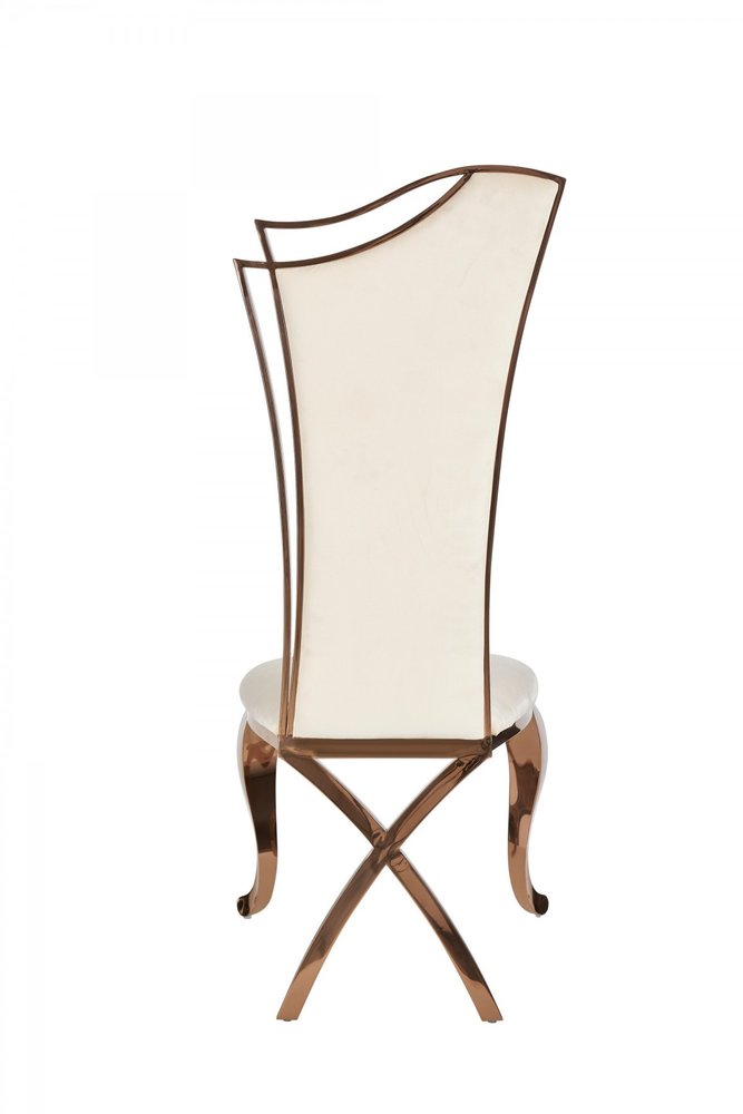 Set of Two Tufted Beige and Rose Gold Upholstered Velvet Dining Side Chairs